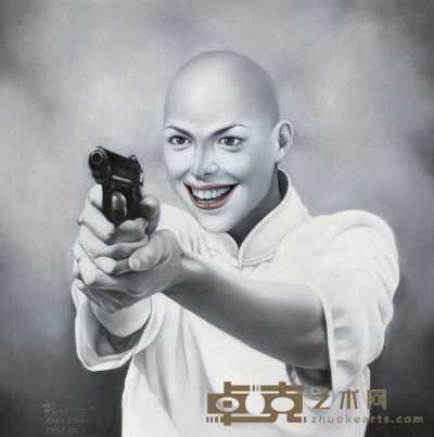 刘飞 秃女玩枪 110×110cm